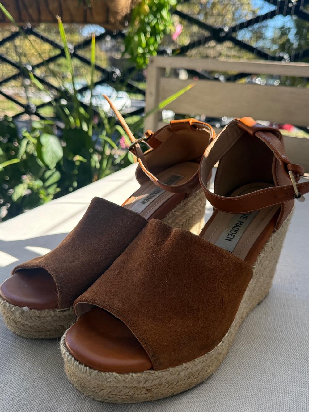 Steve Madden Brown Suede Espadrille Ankle-Strap Wedge Sandals